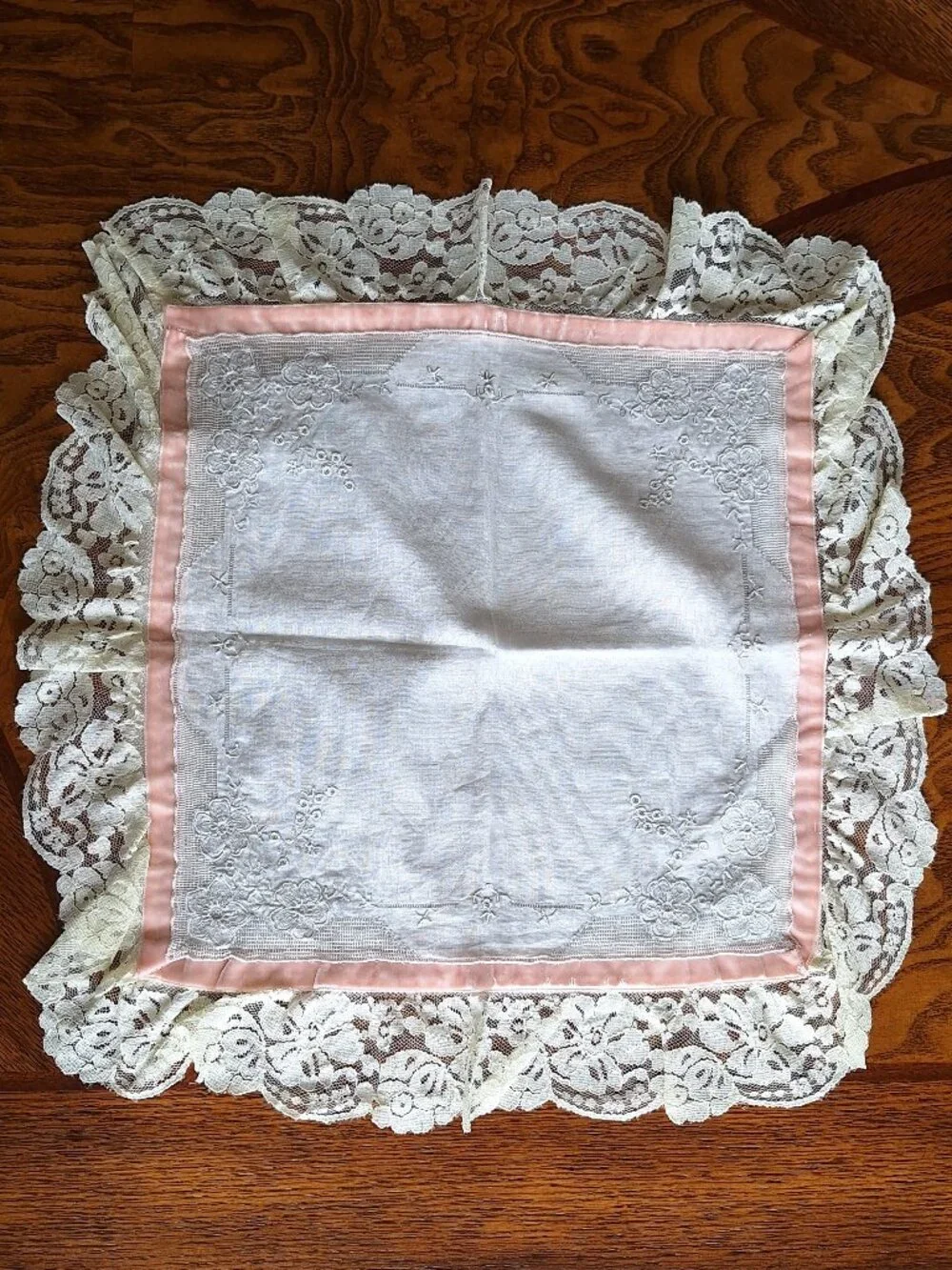 Vintage Hanky Pillow Case with Lace